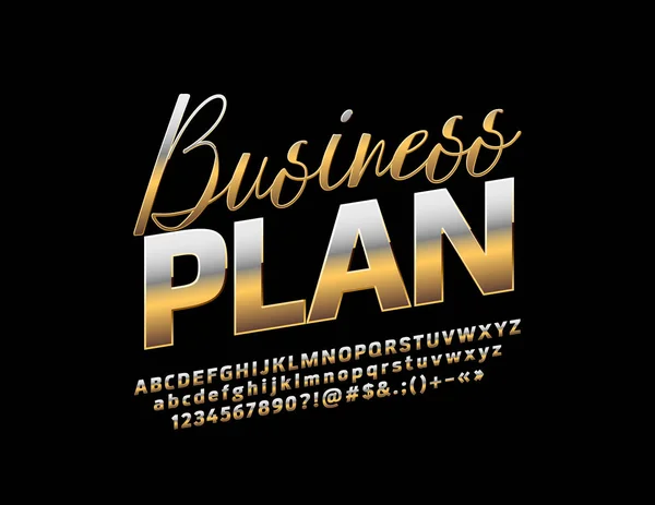 Vector Gouden Metalen Embleem Business Plan Chique Reflecterende Lettertype Stijlvolle — Stockvector