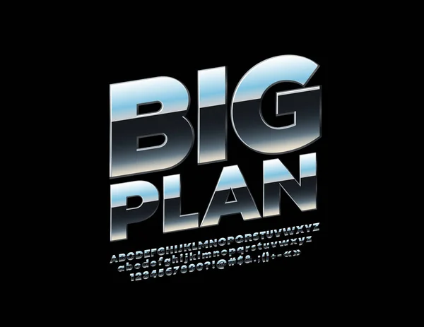 Vector Brilhante Assinar Big Plan Com Silver Font Letras Números —  Vetores de Stock