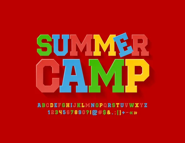 Wektor Logo Dzieci Summer Camp Bright Czcionki Kolorowy Płaski Alfabet — Wektor stockowy