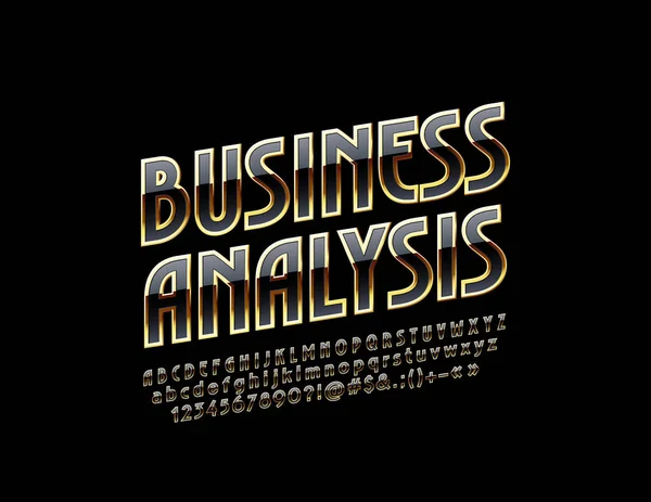 Vector Markting Label Business Analysis Golden Black Alphabet Letters Numbers — Stock Vector