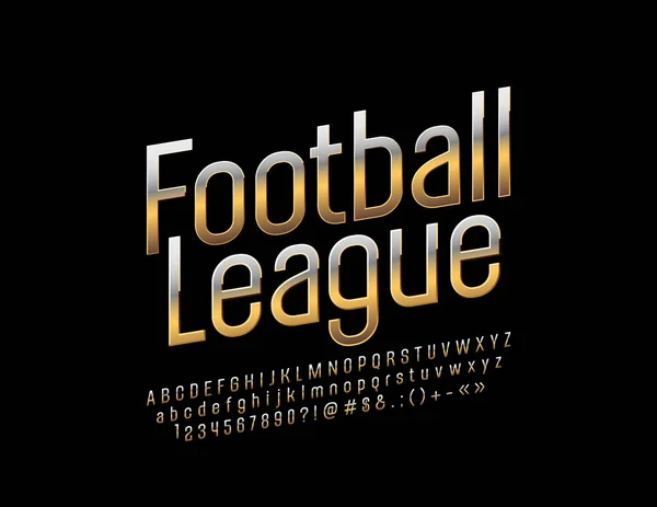 Logo Vectoriel Doré Football Legue Avec Police Alphabet Réfléchissant Métallique — Image vectorielle