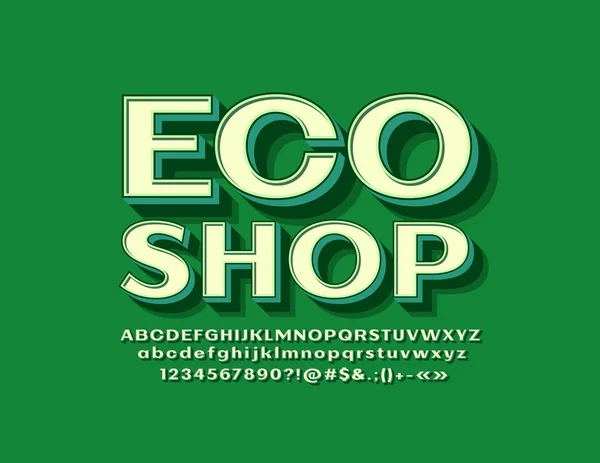Vector Retro Style Emblem Eco Shop Green Alphabet Letters Vitage — Stock Vector