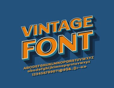 Vektör Vintage yazı tipi. 3D izometrik alfabe. Retro tarzı harfler, sayılar ve simgeler 