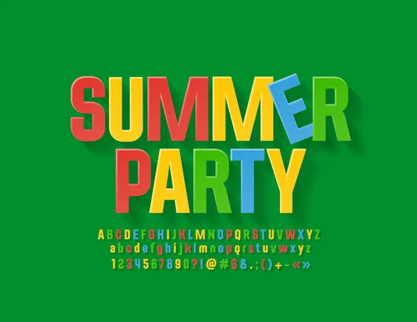 Vector Colorful Poster Summer Party Flat Font Modern Bright Alphabet — Stock Vector