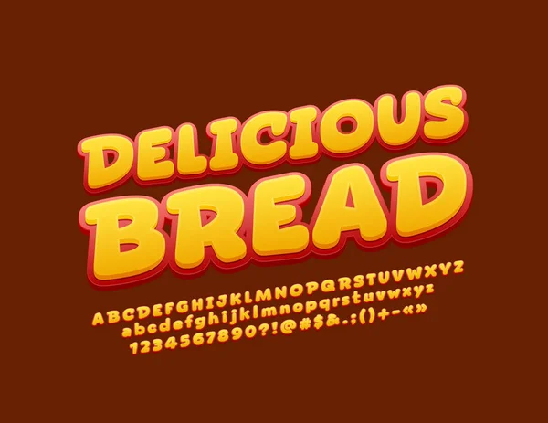 矢量明亮的标签美味的面包与时尚字体 黄色字母 数字和符号 — 图库矢量图片