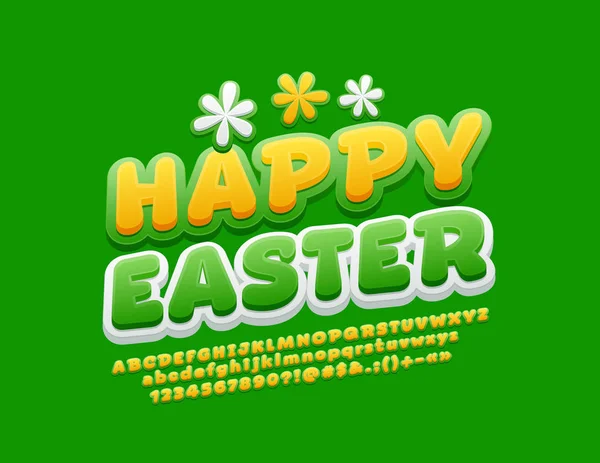 Cartão Saudação Primavera Vetorial Happy Easter Fresh Font Letras Alfabeto — Vetor de Stock