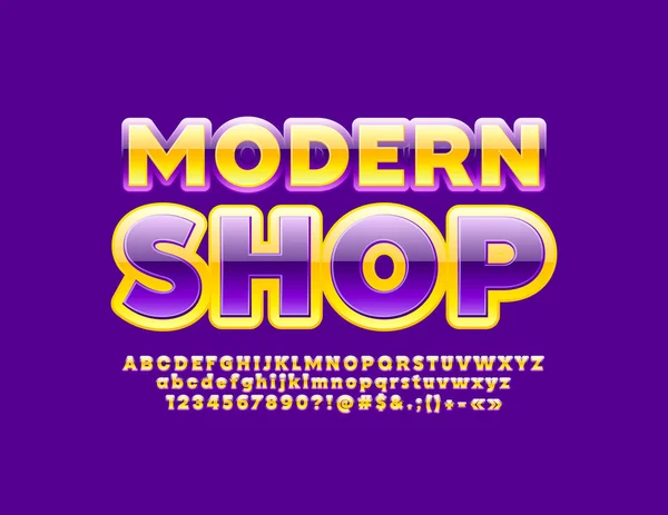 Vector Brillante Emblema Moda Modern Shop Wih Brillante Fuente Colores — Vector de stock