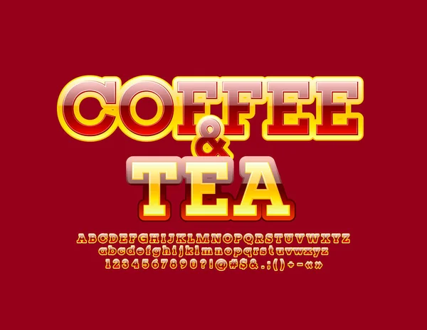 Vector Heldere Embleem Koffie Thee Met Rood Geel Glossy Alfabetletters — Stockvector