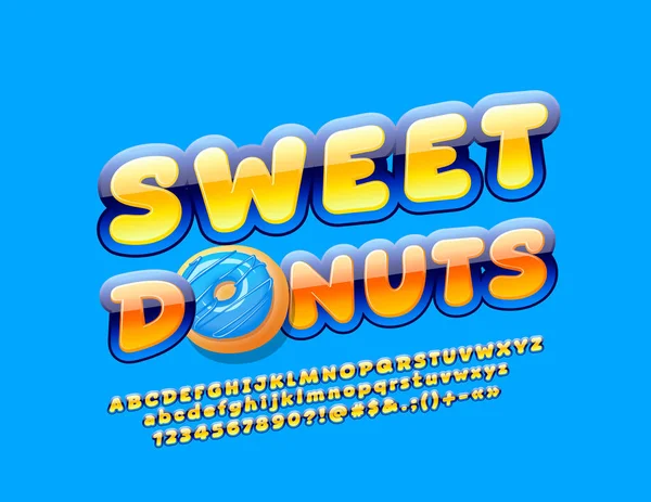 Vetor Logotipo Brilhante Doce Donuts Com Letras Alfabeto Brilhante Números — Vetor de Stock
