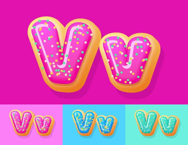 Vector Sabroso Donut Alphabet Conjunto Fuente Con Diferentes Colores Opción — Vector de stock