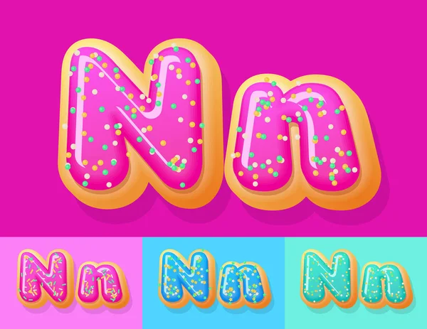 Vector Sabroso Donut Alphabet Conjunto Fuente Con Diferentes Colores Opción — Vector de stock