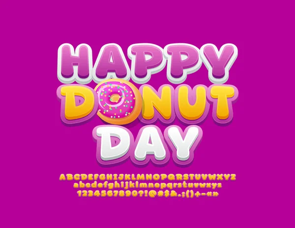 Vector Brillante Tarjeta Feliz Día Rosquilla Con Fuente Divertida Letras — Archivo Imágenes Vectoriales