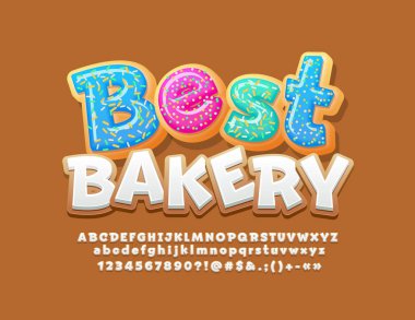 Vektör tatlı logo çerez yazı tipiyle en iyi ekmek. Gingerbread icong alfabesi harfleri, sayıları ve sembolleri