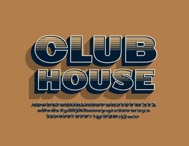 Vektör Logo kulüp evi. Şık 3d yazı tipi. Dokulu eski moda stil alfabesi harfleri, sayıları ve sembolleri.
