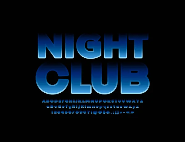 ベクトル スタイリッシュなサインの夜のクラブ 元の青いフォント 独自のアルファベット文字 および記号のセット — ストックベクタ