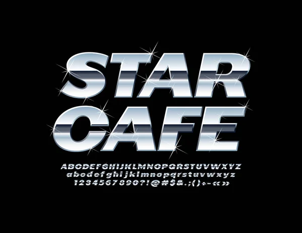 Vector Silver Sign Star Café Juego Elegante Letras Números Símbolos — Archivo Imágenes Vectoriales