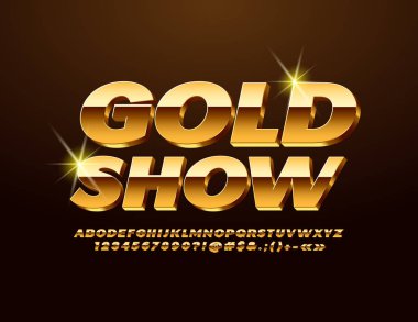 Vektör şık altın işaret. Şık 3d yazı tipi. Lüks alfabesi harfleri, sayıları ve sembolleri.