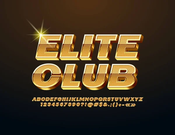 Altın amblem Elite Club lüks yazı tipi ile vektör. Elite 3d alfabesi harfleri, sayıları ve sembolleri 