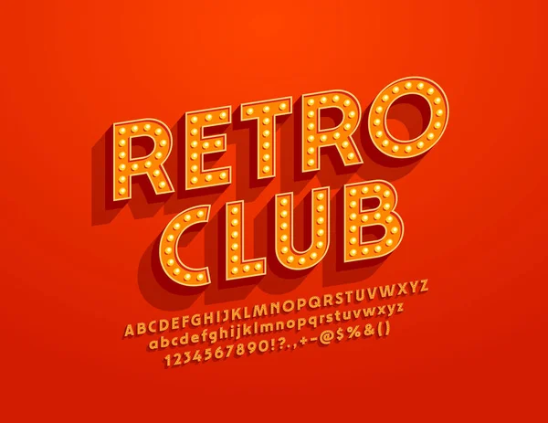 Vector Logotipo Brilhante Retro Club Com Fonte Iluminada Lâmpada Elétrica — Vetor de Stock