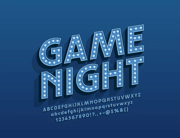 Векторный Развлекательный Плакат Game Night Пылающими Буквами Алфавита Электрический Шрифт — стоковый вектор