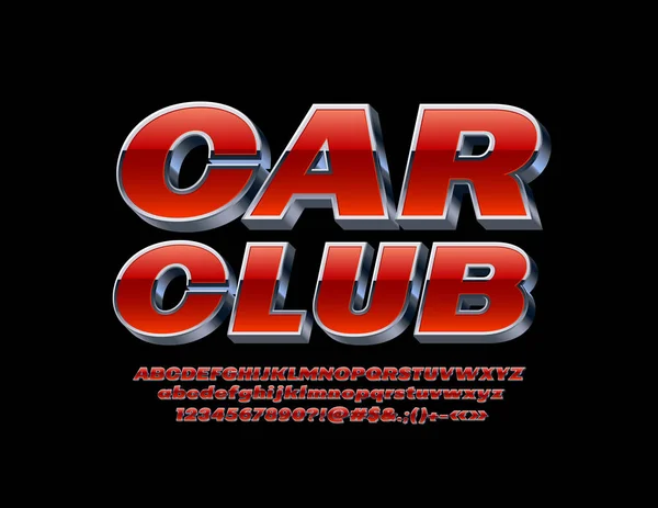 Segno Luminoso Vettore Car Club Con Carattere Isometrico Chic Lettere — Vettoriale Stock