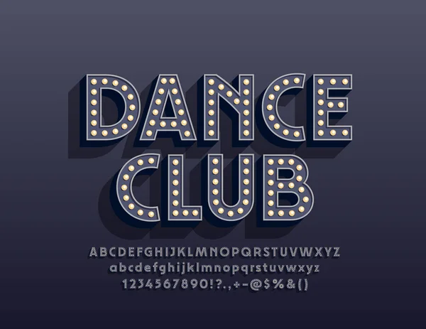 Vecteur Emblème Élégant Dance Club Avec Ampoules Électriques Alphabet Éclairé — Image vectorielle