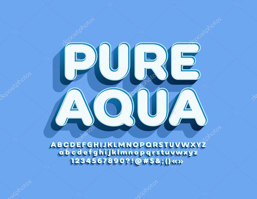 Vector emblem Pure Water with 3D Alphabet set. Trendy Font for Marketing and Advertising 