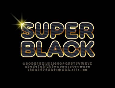 Vektör süper siyah ve altın alfabe. Lüks stil yazı tipi. Harfler ve simgeler pazarlama için. Tasarım, iş