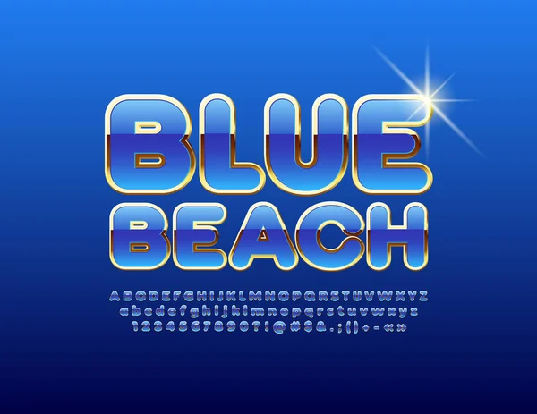 Vektor Stilvolles Poster Blauer Strand Mit Schicker Schrift Glänzend Blaue — Stockvektor