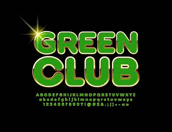 シックなロゴ グリーン クラブをベクトルします 高級黄金のアルファベット 光沢のあるトレンディなフォント — ストックベクタ