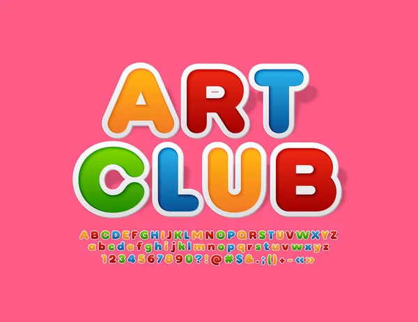 Vector Kleurrijke Logo Met Tekst Art Club Schattig Alfabetletters Cijfers — Stockvector