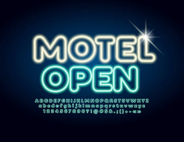 Bandiera Luminosa Neon Vettoriale Motel Open Font Marketing Business Entertainment — Vettoriale Stock