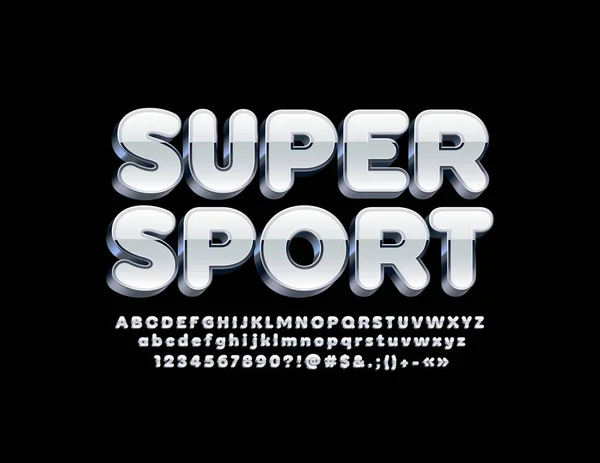Emblème Vectoriel Super Sport Avec Police Moderne Alphabet Blanc Argent — Image vectorielle