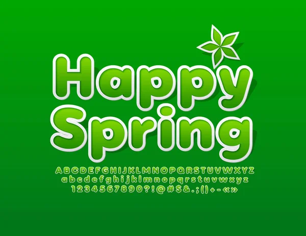 Векторная Зеленая Карточка Happy Spring Стилизованным Шрифтом Свежие Буквы Цифры — стоковый вектор