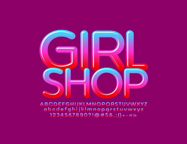Emblema Glamour Vettoriale Girl Shop Con Alfabeto Lucido Colore Gradiente — Vettoriale Stock