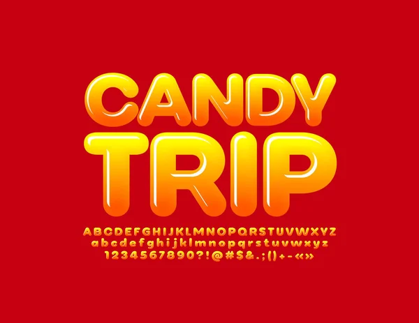 Vetor Doce Banner Candy Trip Com Letras Brilhantes Brilhantes Alfabeto — Vetor de Stock