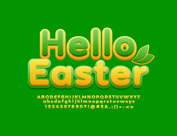 Vector Spring Greeting Card Hello Easter Bright Colorful Font Stylih — Stock Vector