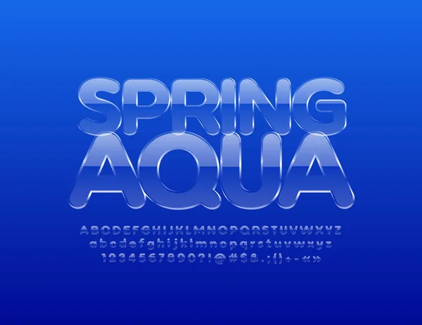 Vector Iced Logo Voorjaar Aqua Met Transparante Lettertype Glas Alfabetletters — Stockvector