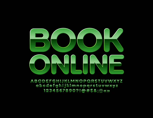 Vector Reflecterende Embleem Online Boek Met Groene Lettertype Set Van — Stockvector