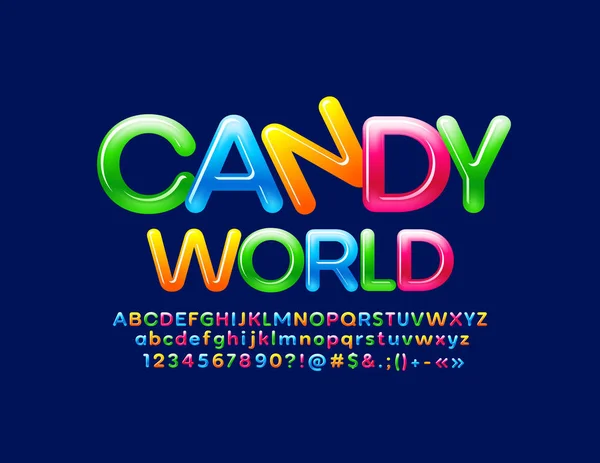 Vector Färgglada Emblem Candy World Med Söta Glänsande Font Ljusa — Stock vektor