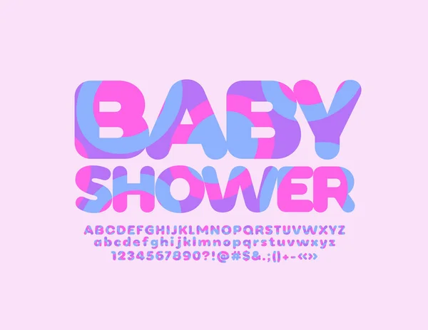 Renkli Yazı Tipiyle Bebek Duşu Afişi Güzel Sanatsal Harfler Sayılar — Stok Vektör
