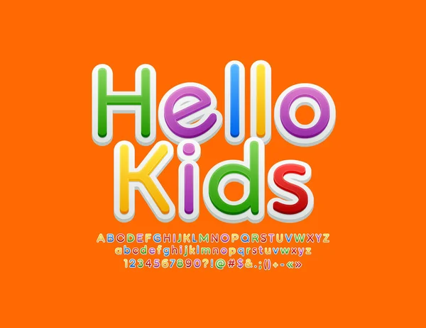Vektör Renkli Poster Hello Çocuklar Yazı Ile Parlak Modern Alfabe — Stok Vektör