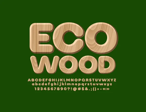 Vektor Stilvolles Banner Öko Holz Baum Texturierte Buchstaben Zahlen Und — Stockvektor