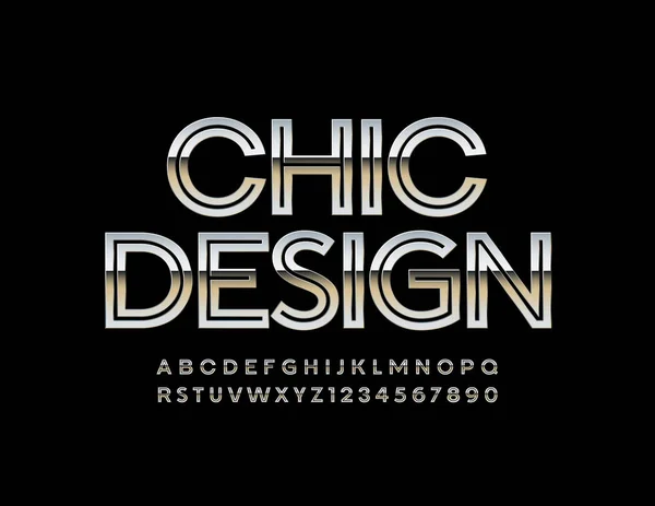 Wektor Chic Silver Font Eleganckie Litery Cyfry Alfabetu Metalicznego — Wektor stockowy