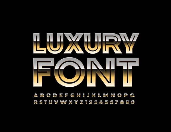 Vector Luxury Font Golden Uppercase Alphabet Letters Numbers — Stock Vector