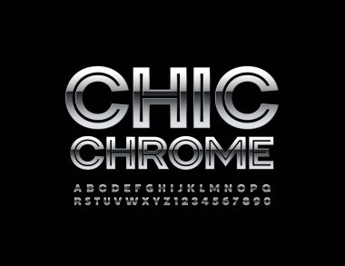 Şık Krom Font. Vektör Alfabesi Harfler ve Sayılar 