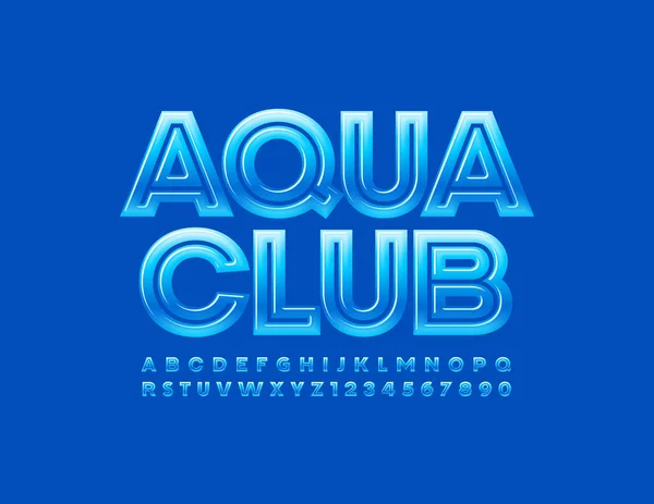 Parlak Font Ile Vektör Mavi Amblemi Aqua Club Orijinal Alfabe — Stok Vektör
