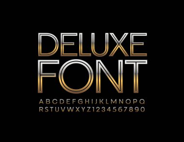 Vektör Deluxe Font. Altın ince Alfabe Harfler ve İş Numaraları