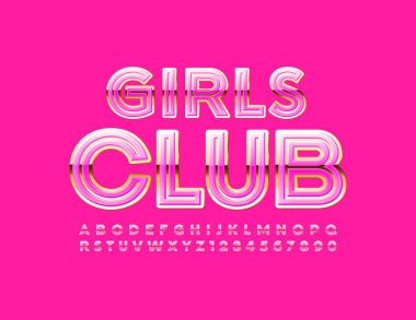 Vektör Glamour etiket Girls Club. Pembe ve altın parlak yazı. Lüks alfabe harfler ve sayılar