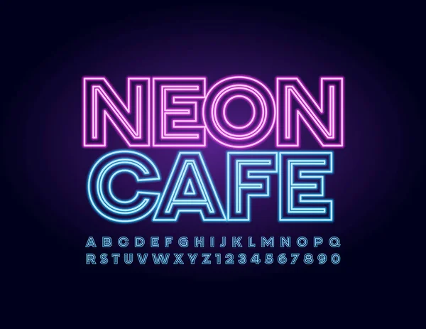 Vector Colorido Signo Neon Café Brillante Conjunto Letras Números Símbolos — Vector de stock